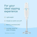 Milk Frother Hand Mixer, Stainless Steel Electric Matcha Whisk, Handheld Mixer for Coffee, Greens, Protein & More, Battery Operated, Easy to Clean & Includes Whisk Stand (White)