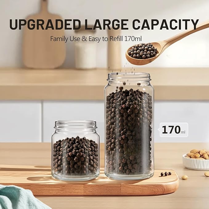 Gravity Electric Salt and Pepper Grinder Set, USB Rechargeable Stainless Steel Mills with Large Capacity Tall Glass, LED Light, Adjustable Coarseness, Ideal for Kitchen and Dining(2PCS)