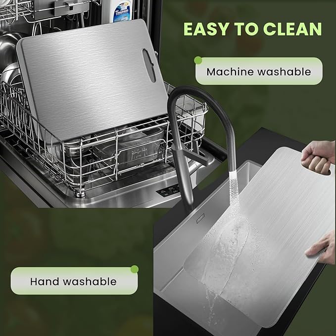 2 Pack, 100% Pure Titanium Cutting Board - 13x9 Inch Non-Slip Kitchen Chopping Board, Dishwasher Safe, Scratch Resistant, Easy to Clean, Durable & Hygienic for Meat, Vegetables, and Fruits