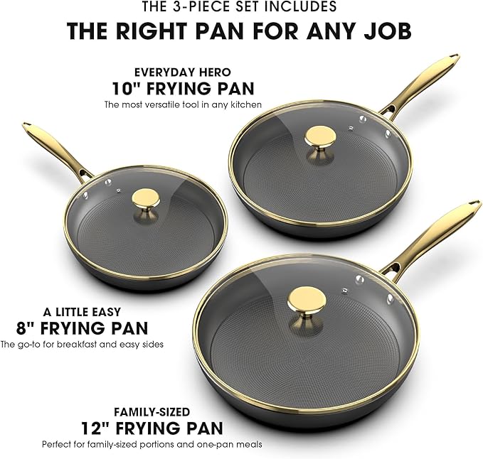 imarku Non Stick Frying Pans, Nonstick Cast Iron Skillets 3 Pcs - 8 Inch, 10 Inch, 12 Inch Frying Pans with Lid, Cast Iron Pan, Professional Nonstick Frying Pan, Chrismas Gifts for Women and Men