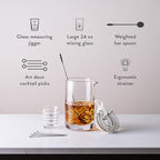 Cork & Mill Cocktail Mixing Glass, Old Fashioned Kit, Large 24 oz Crystal Cocktail Mixer for Bartenders, 9-Piece Home Bar Accessories Set for Manhattans and Other Whiskey Drinks