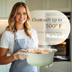 Overmont Enameled Cast Iron Dutch Oven - 5.5QT Pot with Lid Cookbook & Cotton Potholders - Heavy-Duty Cookware for Braising, Stews, Roasting, Bread Baking Verdant