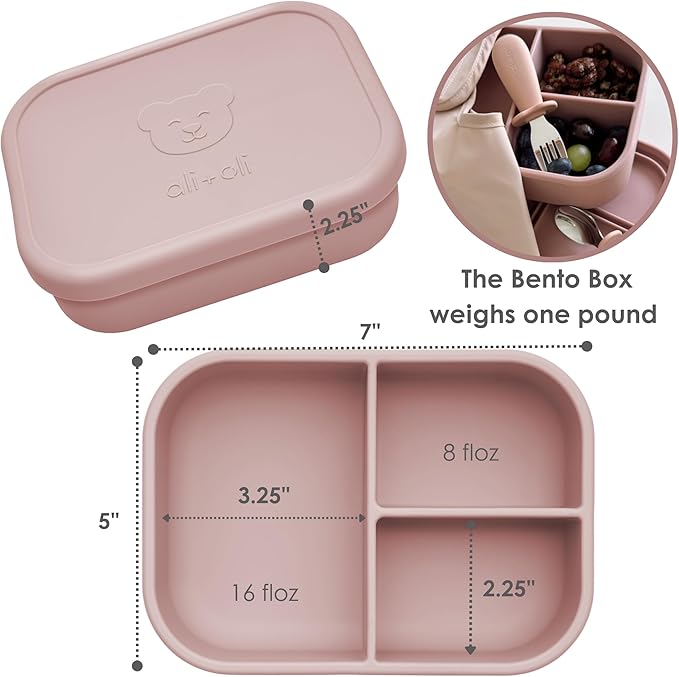 Ali+Oli Silicone Bento Box (Rose) Lunch Box for Kids, Toddlers, Preschoolers & Adults | BPA-Free and Spill-Proof | Ideal for School, and On-the-Go Meals| Perfect for Lunch, Snacks, and Meals