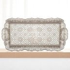 Alisveristime Small Ornate Metal Serving Tray – Ottoman Motif Decorative Tray (14.2" x 7.1", 10.8 oz) (Silver)