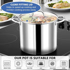 P&P CHEF 12 Quarts Cooking Stock Pot with Lid, Stainless Steel Stockpot Induction Pot for Soup, Tri-Ply Bottom & Clear Glass Lid & Double Handle, Dishwasher Safe