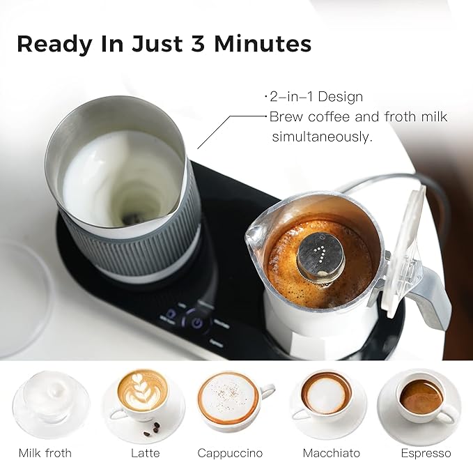 SEVEN&ME Espressor Machine Coffee Maker, with Milk Froth All-in-One Espresso Machine Combination, Latte Cappuccino Macchiato Espresso Electric Moka Pot, One Click Smart Operation（8.66"）