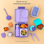 OmieBox Bento Box for Kids - Insulated Bento Lunch Box with Leak Proof Vacuum Insulated Food Jar - 3 Compartments, Two Temperature Zones (Purple Plum)
