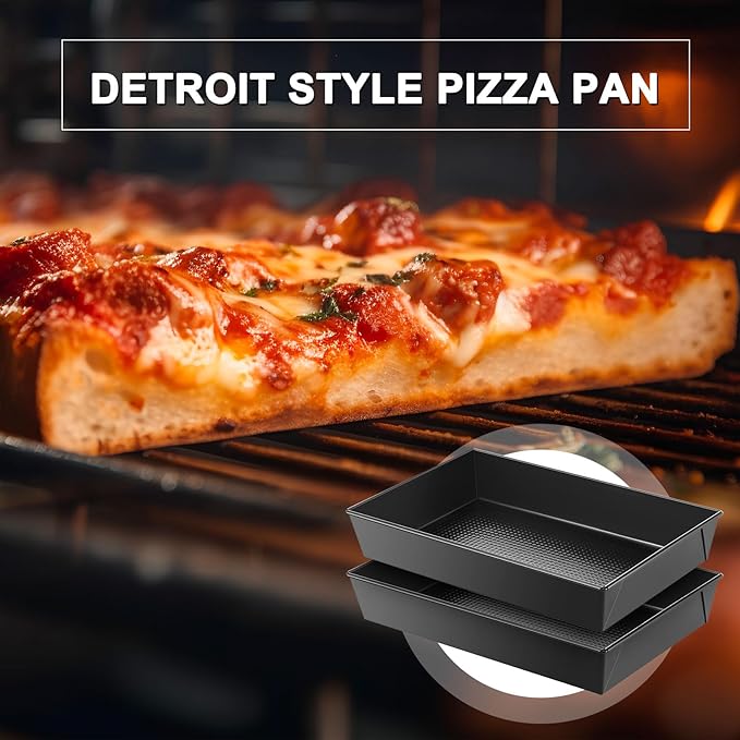 2 Pcs Detroit Style Pizza Pan 10 x 14 x 2.36 Inch Hard Rectangular Deep Pizza Pans Non Stick Sicilian Style Pizza Pan Dish Pre Seasoned Bakeware Kitchenware