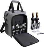 ALLCAMP 6 Bottle Wine Gift Bag - Insulated Tote Cooler, Adjustable Strap, Includes 6 Wine Glasses, Napkins & Corkscrew, Portable Travel Gifting(Gray)