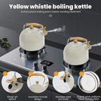 Kawlity Whistling Tea Kettle Tea Pots 2.5L, Stainless Steel Kettle with Wood Pattern Folding Handle, Whistle Kettle for Tea Coffee (Beige)