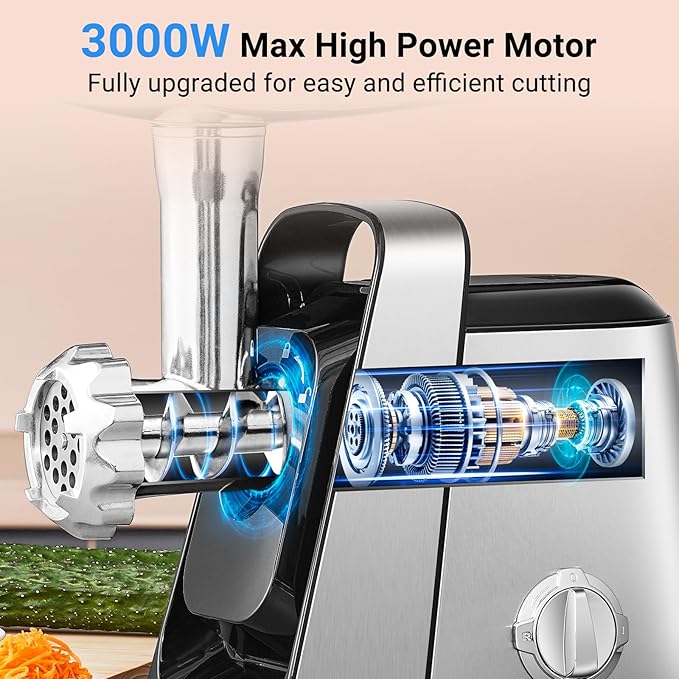 AAOBOSI #8 Meat Grinder, 6-In-1 Meat Grinder Electric [3000W Max] with 4 Slice, Shred Blades,2 Grinding Blades,4 Plates, 3 Sausage Stuffer,Kubbe Kit, Burger Press, 2 Meat Claws, for Home Kitchen Use