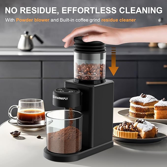 Conical Burr Coffee Grinder, Electric Coffee Bean Grinder with 25 Precise Grind Settings for Espresso/Drip/French Press, Smart Touch Control, Anti-static, Black