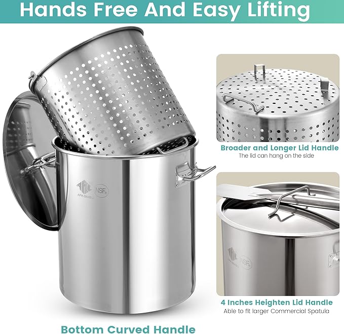 ARC 64QT Stainless Steel Seafood Boil Pot with 200,000BTU Propane Burner, w/Basket for Outdoor Deep Fryer, Large Cooking Pot for Turkey Fryer, Crab, Crawfish, Shrimp, Lobster Boiling Stock Pot