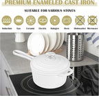 E-far Enameled Cast Iron Sauce Pan with Lid, 1 Quart Dutch Oven Saucepan, Mini Sauce Pot for Cooking, Boiling, Healthy & Non Toxic, Induction & Oven Safe, White
