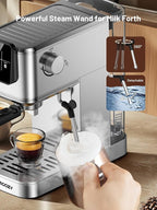 20 Bar Espresso Coffee Machine with Rapid Cold Brew Technology, Milk Frother, Touch Screen Control, Compact Water Tank, Ideal for Lattes, Cappuccinos, Americano, Home & Office Use, Stainless Steel