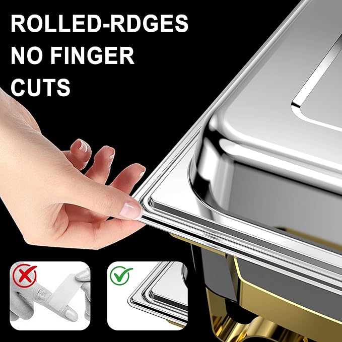Chafing Dishes for Buffet 4 Pack, 11QT [Large Size and Sturdy] Stainless Steel Food Warmers for Parties Buffet [Elegant Gold and Silver Colors] Catering Supplies Buffet Display