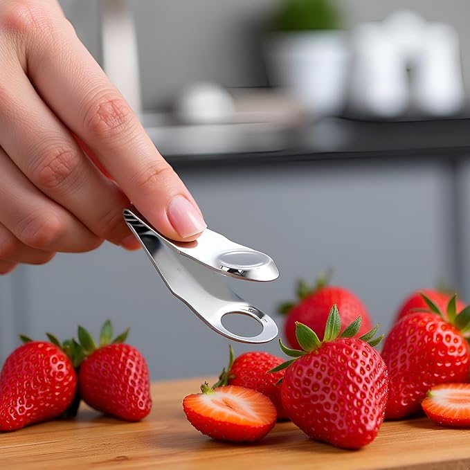 2Pcs Silver Stainless Steel Strawberry Huller Fruit Stem Remover Home Kitchen Tools for Cherry Tomato, Corers (2.8 * 1)