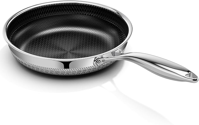 Innerwell 8 Inch Non Stick Pans, Titanium Ceramic Tri-Ply Stainless Steel Skillet Frying Pan Small Hybrid Nonstick Cooking Pan No Toxic Egg Frying Pan, Induction Compatible, PFAS/PFOA/PTFE Free