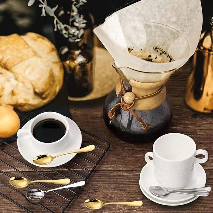 Wesdxc56 Demitasse Espresso Spoons, Mini Coffee Spoon, 4 Inches Stainless Steel Small Spoons for Dessert, Set of 6（Silver)