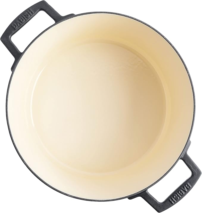 Babish 6-Quart Round Enamel Cast Iron Dutch Oven with Lid – Matte Black, Heavy-Duty Dutch Oven for Slow Cooking, Braising & Baking