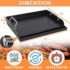 Universal Flat Top Griddle for Gas/Electric/Charcoal Grill/Stove Top BBQ Griddle Inserts, 17" x 13" Skillet for Weber Charbroil Camp Chef Nexgrill Pan Plancha Para Cocinar for Outdoor, Carbon Steel