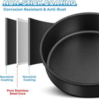 TeamFar 9½ Inch Cake Pan Set of 3, Layer Round Baking Cake Pans for Birthday Wedding Party, Stainless Steel Core & Black Nonstick Coating, Healthy & Heavy Duty, 2 Inch Deep & Easy Clean
