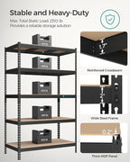 SONGMICS 5-Tier Storage Shelves, Load 2310 lb, Garage Storage, Boltless Assembly, Adjustable Shelving Unit, 23.6 x 47.2 x 70.9 Inches, for Study Shed Basement, Black and Natural Beige UGLR600B01