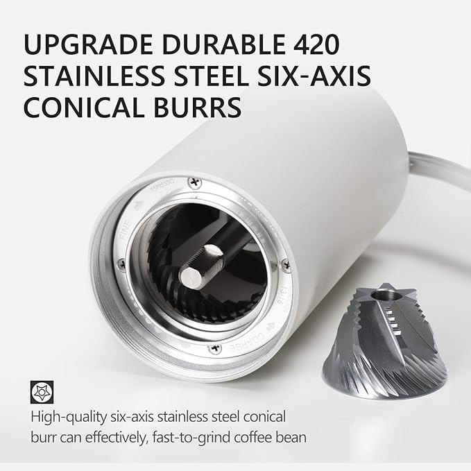 TIMEMORE Manual Coffee Grinder CNC Stainless Steel Conical Burr Coffee Grinder with Capacity 20g Chestnut C3 Internal Adjustable Setting for Pour Over French Press Coffee for Hand Grinder White