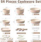 SENSARTE 24 Piece Ceramic Pots and Pans Set, Nonstick Detachable Handle Cookware, Induction Cookware Set with Removable Handle, Healthy Non Stick for RV, Dishwasher＆Oven Safe, PFOA Free (Almond Beige)