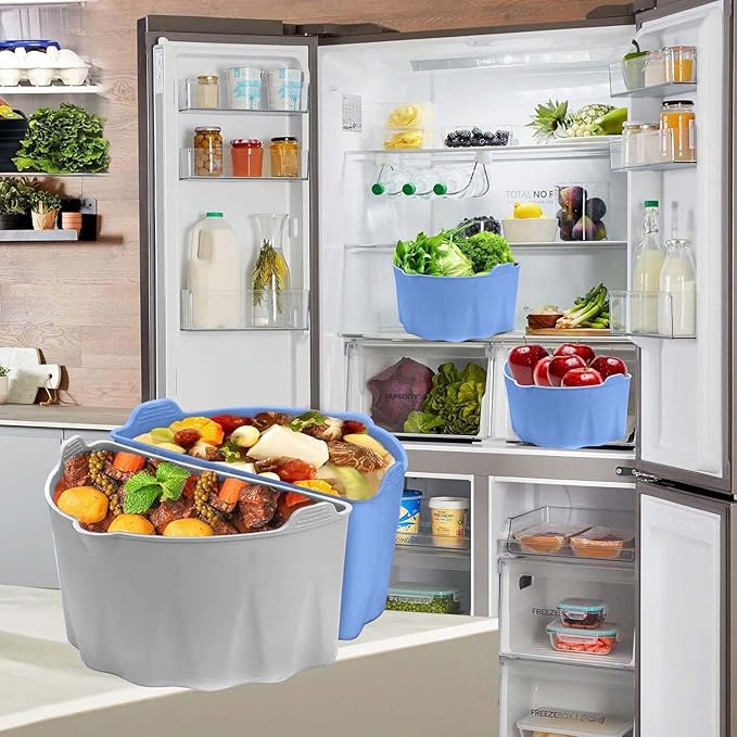 6 Quart Silicone Slow Cooker Divider Liners, Reusable Slow Cooker Divider Insert for Most 6 7 Qt Crock Pot,Roaster silicone Crock Pot Divider,Dishwasher Safe, BPA Free(Grey+Blue)