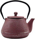 20.3oz Small Cast Iron Teapot, SECHUDO Tea Kettle for Stovetop Safe Coated with Enameled Interior, Tea Pot with Stainless Steel Infuser for Loose Tea (Pink Pinstripe Pattern)