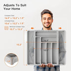 AMADA HOMEFURNISHING Expandable Silverware Drawer Organizer, Adjustable Utensil Tray For Kitchen Storage, BPA-Free Cutlery Holder for Spoons, Forks and Knives, Easy to Clean and Wash, Gray
