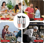 Electric Salt and Pepper Grinder Set: For Gravity Automatic Salt and Pepper Grinder Set with Light Adjustable Coarseness Sea Spice Shakers Stainless Steel Rechargeable Spice Peppercorn Mill