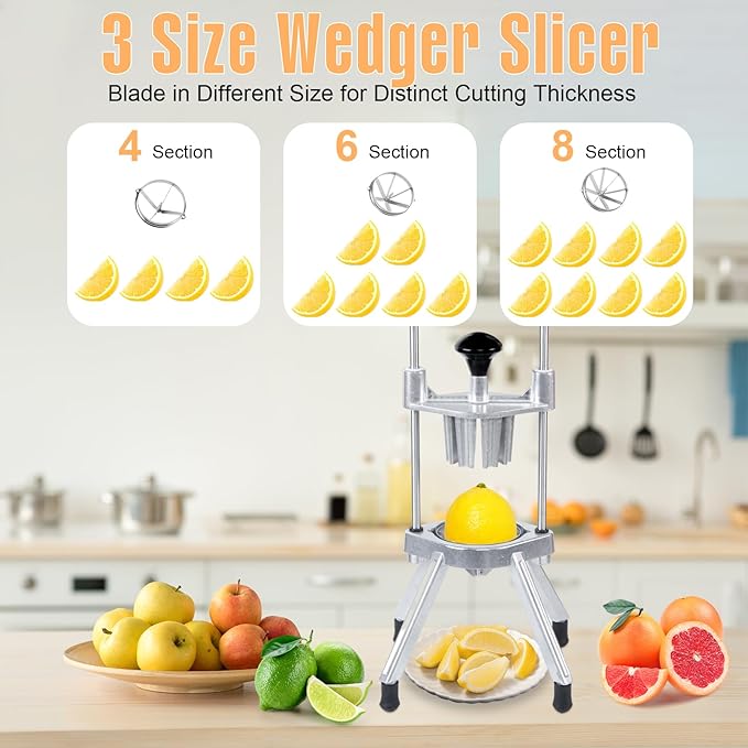 Commercial Lemon Cutter 4 & 6 & 8 Section with V-Shaped Stainless Steel Blades Easy Wedger Fruit Lime Slicer Vegetable Chopper Dicer for Home Bar Restaurant