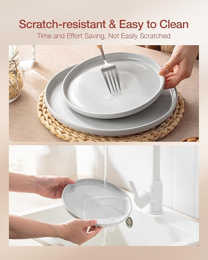 Famiware Milkyway Stoneware Dinnerware Sets with Mugs, Service for 6 (24 Pieces), Plates and Bowls Sets -Scratch Resistant, Microwave and Dishwasher Safe Dishes Set, Light Gray