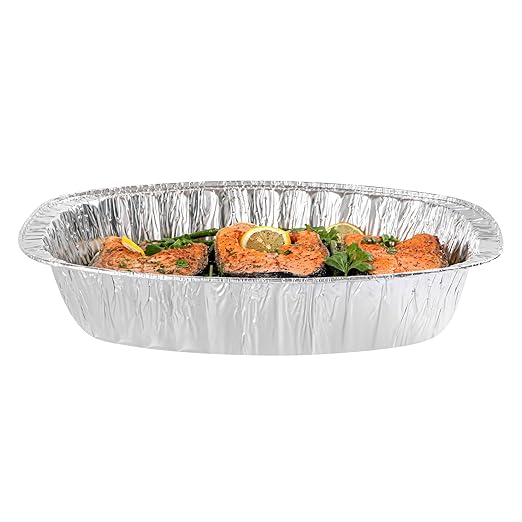 Foil Lux 17.9 x 14.2 x 3.3 Inch Oval Roasting Pans, 50 Oven-Ready Foil Pans - Freezable, Heavy-Duty, Aluminum Foil Disposable Baking Pans, For Cooking Turkey, Chicken, And More - Restaurantware