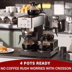 crosson 12 Cup Commercial Coffee Brewer with 4 Warmers & 4 Glass Decanter,Pour Over Drip Coffee Maker with Stainless Steel Housing and 304 SS Funnel