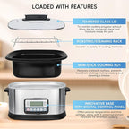 6.5 Quart Multi Cooker 11-in-1, Programmable Slow Cooker With Bake, Sauté, Roast, and Sous Vide functions, 1500W Timer & Temperature Control, Dishwasher Safe Lid & Nonstick Inner Pot