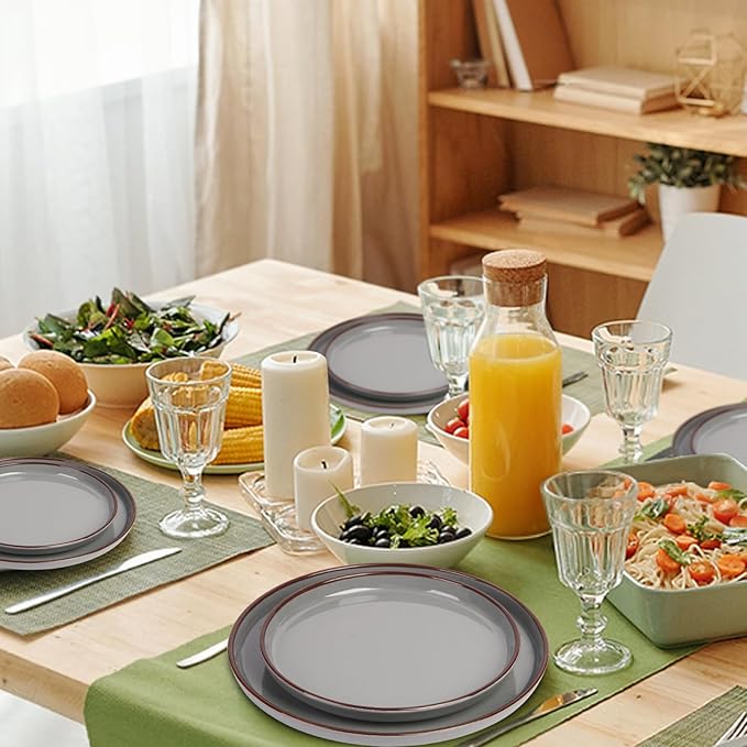 12-Piece Melamine Dinnerware Sets – Unbreakable Plates & Bowls Sets for Outdoor, Camping, Picnic, Party – Durable Dishware Sets, Lightweight & Shatterproof (Fog Gray)