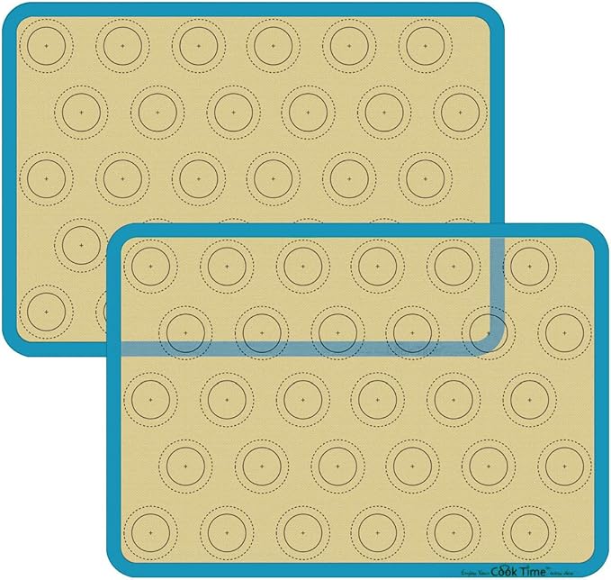 Macaron Silicone Baking Mat - Set of 2 Non Stick Silicon Macaroon Baking Sheet Cookie Liner(BPA Free/Reusable/Half Sheet),Perfect Cooking Kit for Macarons,Pastry,Cake and Bread Making (Blue)