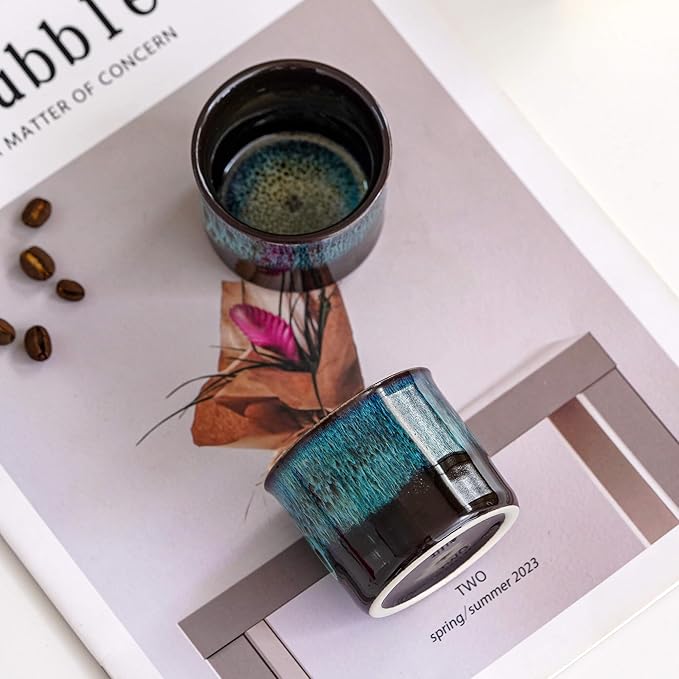 Espresso Cups Set of 2, Ceramic Espresso Cups, Expresso Shots Cups, 2.5oz Tea Cups, Demitasse Cups (4, full magic blue)