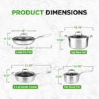 NutriChef 8-Piece Triply Cookware Set Stainless Steel - Triply Kitchenware Pots & Pans Set Kitchen Cookware, Non-Stick Coating - Sauce Pot, Stew Pot, Cooking Pot, Frying Pan, Lids - NC3PLY8Z