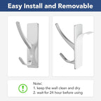 Self-Adhesive Coat Hooks for Hanging - Heavy Duty Stainless Double Wall Hook for Towel, Backpack, Hat, Sturdy Metal Hanger for Bathroom, Bedroom, Door, Wall Mounted, 4-Pack, Silver, New