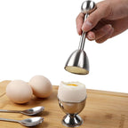 Egg Cracker Topper Set Soft Hard Boiled Eggs Separator Holder Include 4 Egg Spoons and 4 Egg Cups 1 Shells Remover Top Cutter Stainless Steel for Breakfast Kitchen Tool