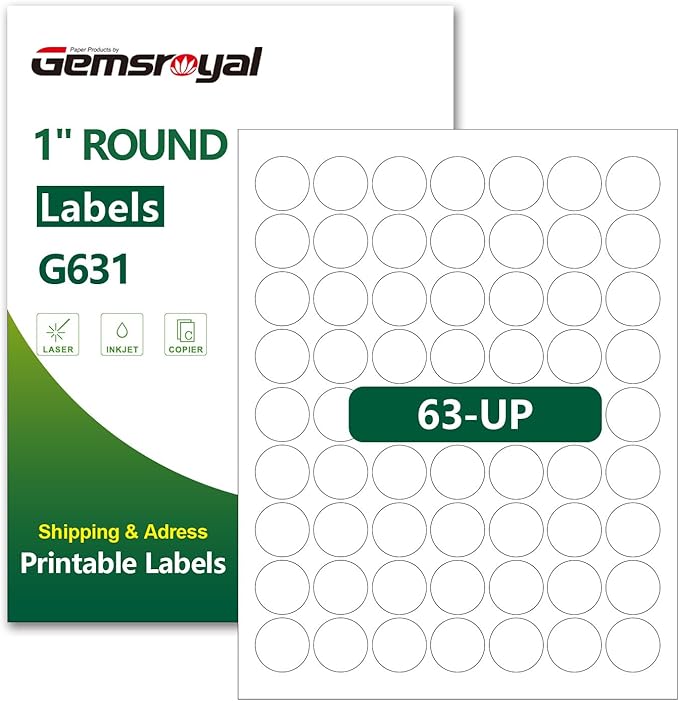1 inch Round Labels Printable,Matte White Custom Sticker Labels for Printer,1" Small Circle Sticker Paper for Jars,1" Blank Round Stickers,25 Sheets,1575 Circle Stickers in Total