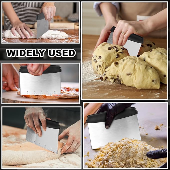 Bench Scraper,Dough Scraper,Premium Stainless Steel Dough Cutter with Measuring Scale,Multi- Purpose Food Scraper for Pastry,Cake,Pizza,Bread,Cooking