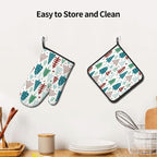 Pine Tree Oven Mitts and Pot Holder Set of 2 Winter Xmas Washable Kitchen Heat Resistant Gloves for Microwave BBQ Cooking Baking Grilling