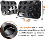 2 Packs Nonstick Round Muffin Baking Pan, Premium Steel Muffin Pan for Baking, Nonstick Cupcake Tin Cheesecake Pans, Bakeware Muffin Top Pan (12 Cups, Black)