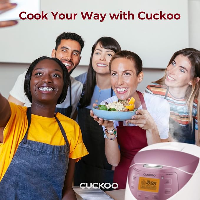 CUCKOO CR-0631F 6-Cup (Uncooked) / 12-Cup (Cooked) Micom Rice Cooker with Nonstick Inner Pot, 7 Menu Modes, LCD Display, Fuzzy Logic Tech, Auto Clean (White/Pink)