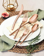 Lemeya 20-Piece Rose Gold Silverware Set for 4,Modern 18/10 Stainless Steel Flatware Set,Luxury Cutlery Set,Unique Utensils Set for Restaurant,Spoons and Forks Set,Mirror Polished,Dishwasher Safe